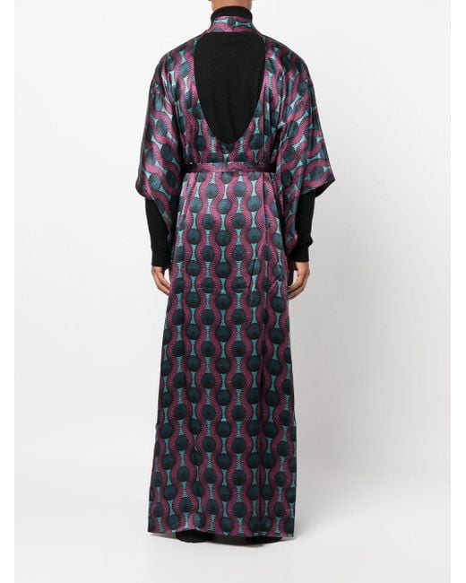 OZWALD BOATENG Blue Printed Silk Kimono Dress