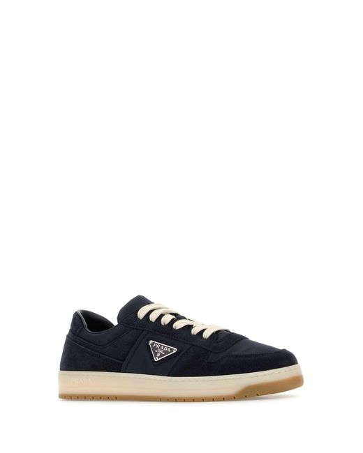 Prada Blue Canvas And Suede Downtown Sneakers for men