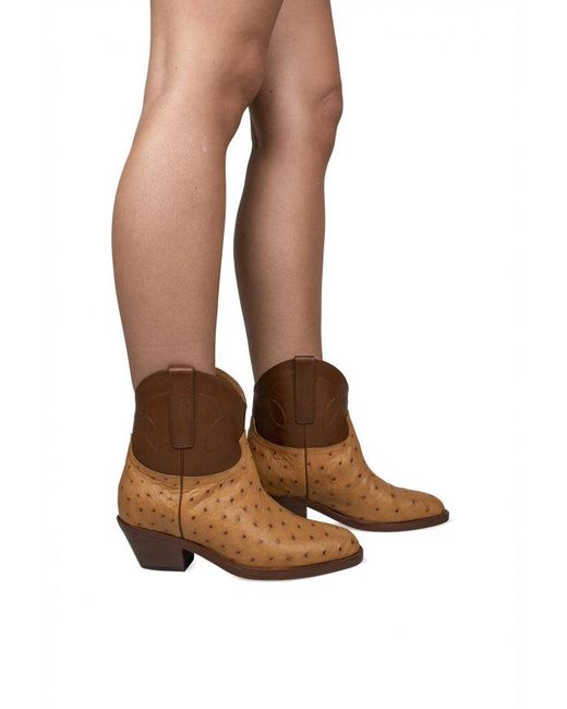 Ralph Lauren Brown Almond Toe Cowboy Ostrich Leather Boots