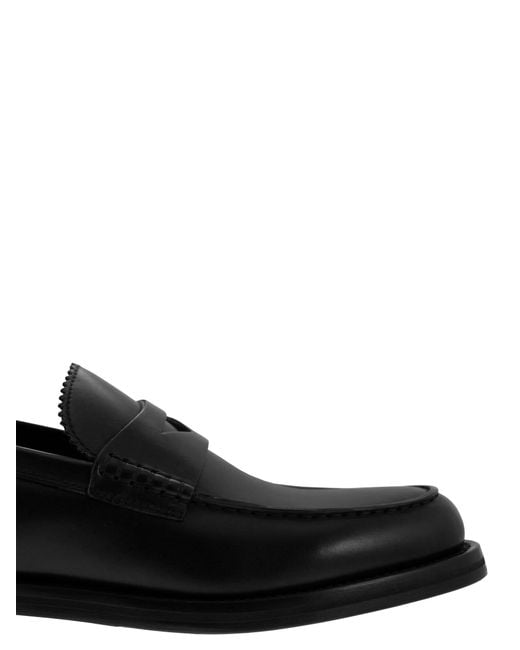 Doucal's Black Penny Leather Moccasin for men