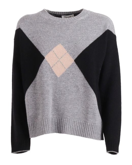 Kangra Cashmere Gray Girocollo Boxing Intarsio Rombo+Lurex