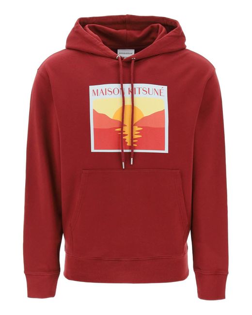 Maison Kitsuné Hooded Sweatshirt mit Grafikdruck in Red für Herren