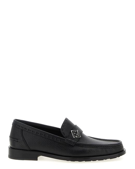 Fendi Black 'Ff Metal' Loafers