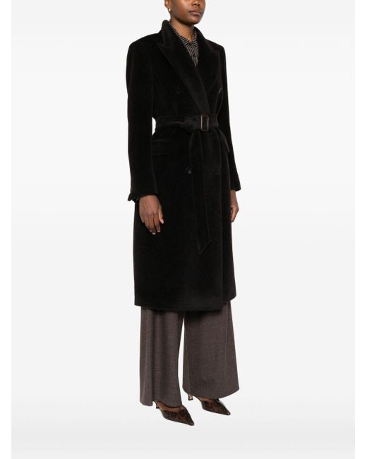 Tagliatore Black Double-Breasted Alpaca-Wool Coat