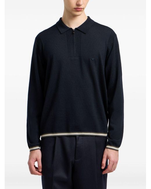 Polo En Laine À Col Zippé Emporio Armani pour homme en coloris Blue