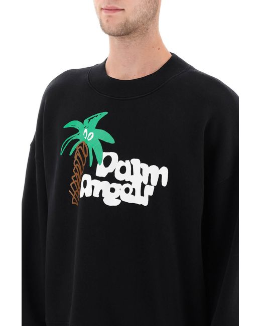 Palm Angels Black Crewneck Sweatshirt mit Logo für Herren
