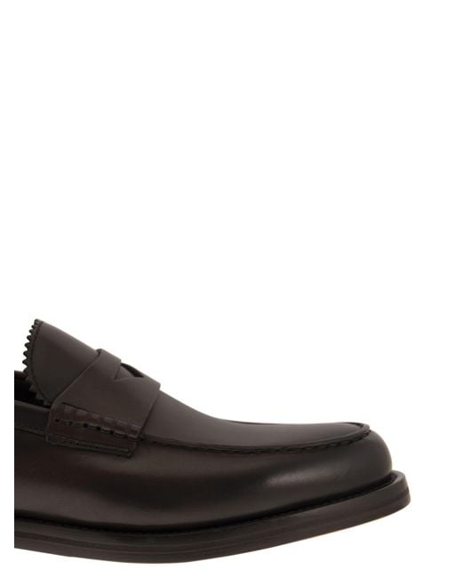 Doucal's Black Leather Penny Loafer for men