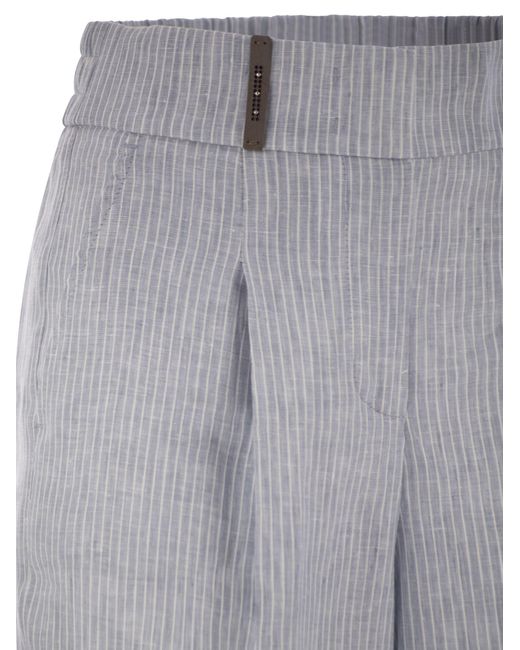 Peserico Gray Linen Trousers With Striped Pattern