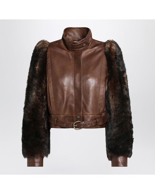 Chloé Brown Chloé Cropped Leather And Shearling Jacket