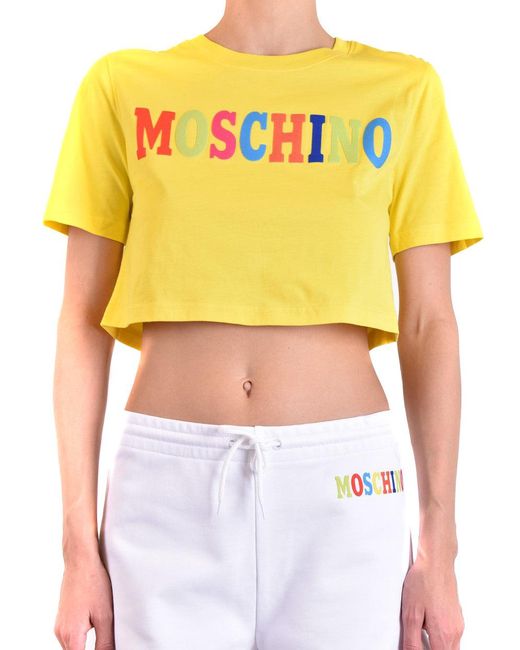 Moschino Yellow Cropped T-Shirt With Bold Multicolored Lettering