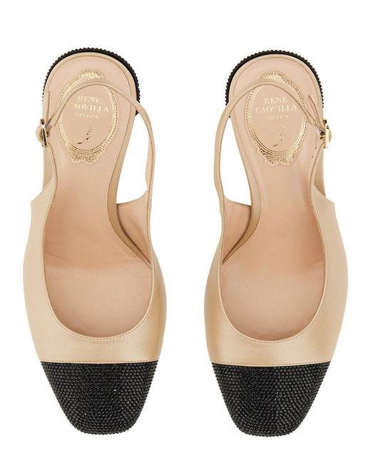 Rene Caovilla Natural Rhinestone-Embellished Slingback Shoes