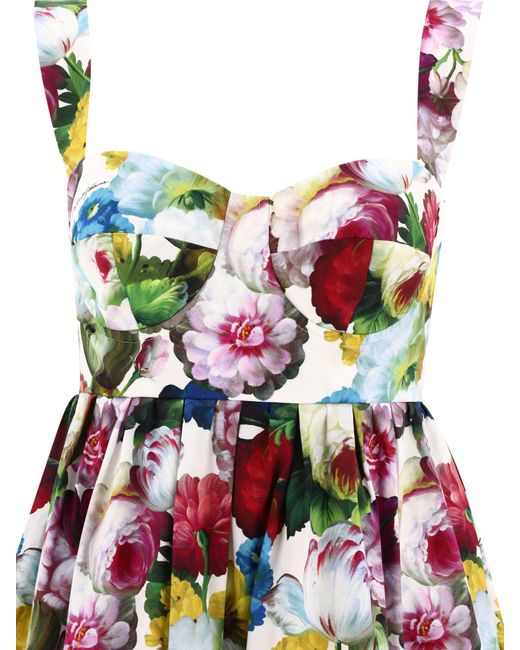 Robe corset en coton court avec imprimé fleur nocturne Dolce & Gabbana en coloris White
