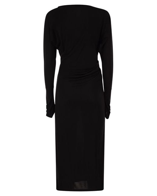 Max Mara Black Mstsalvo Draped Viscose Jersey Midi Dress