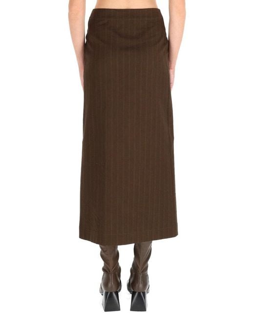 Uma Wang Brown Pinstripe Button Skirt