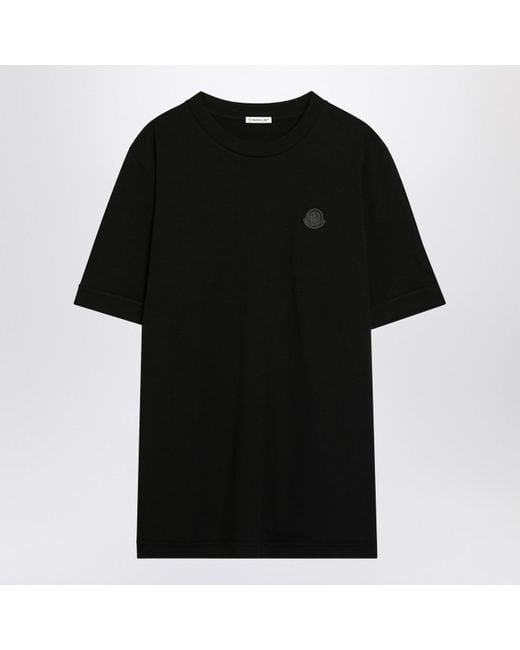 Moncler Black Cotton T-Shirt With Logo Patch for men