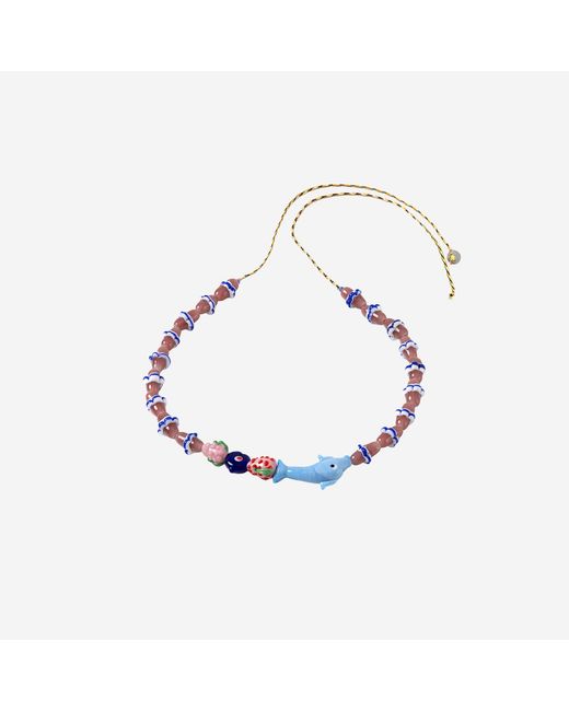 Sorbet Island White Necklace With Dolphins And Glass Beads