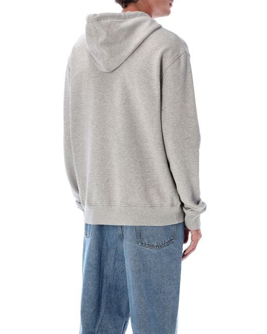 AMI Gray Zip-Front Loopback Cotton Hoodie With Of Coeur Embroidery for men