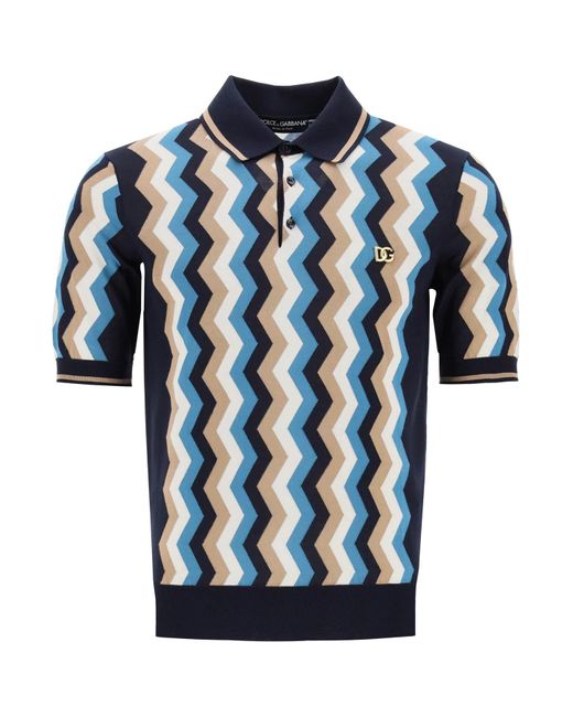 Dolce & Gabbana Silk Polo Shirt Met Zigzag In in het Blue voor heren