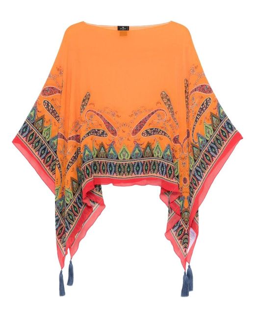 Etro Orange Cape With Paisley Pattern