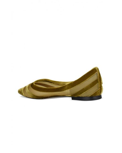 Jimmy Choo Yellow Velvet Fishnet Pointed Ballerinas