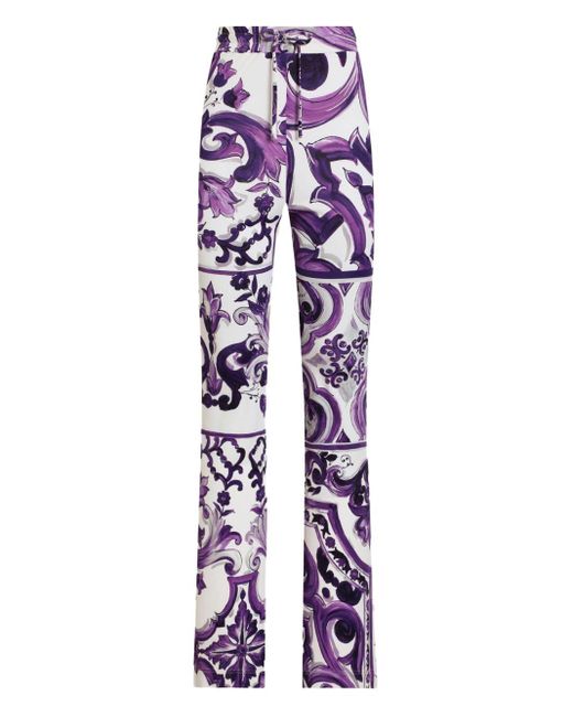 Dolce & Gabbana White Majolica-Print Flared Trousers