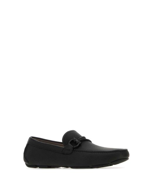 Ferragamo Black Salvatore Leather Front Loafers for men