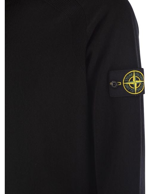 Stone Island Black Crew Neck Jumper With Raglan Sleeves And Ribbed Edges