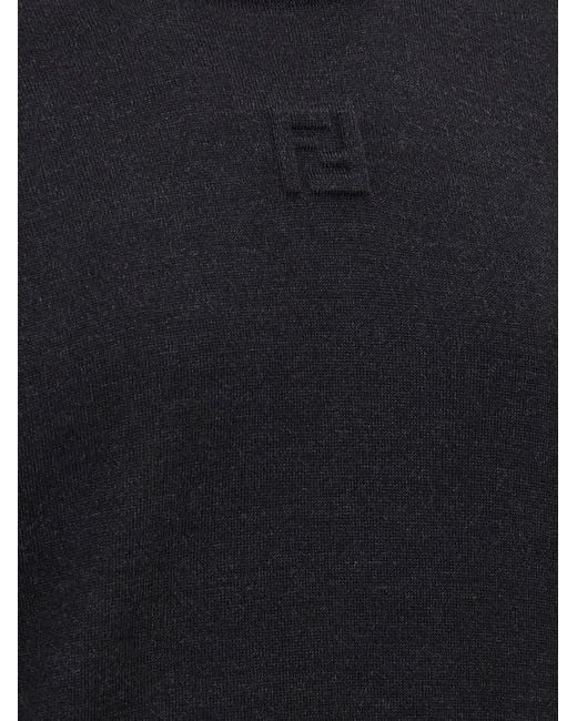 Fendi Embossed Logo Wool Yarn Sweater With Crew Neck And in Blue für Herren
