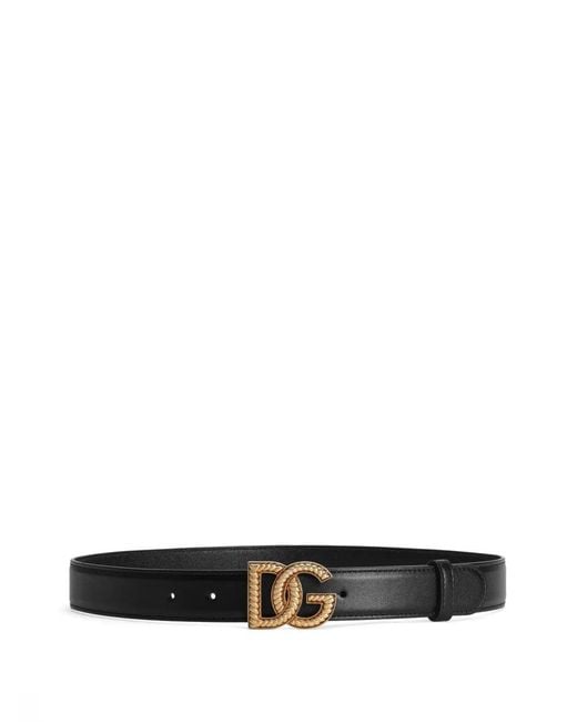 Dolce & Gabbana White Leather Belt With Logo Plaque