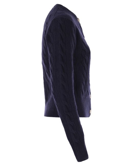 Polo Ralph Lauren Blue Wool And Cashmere Cable Knit Cardigan