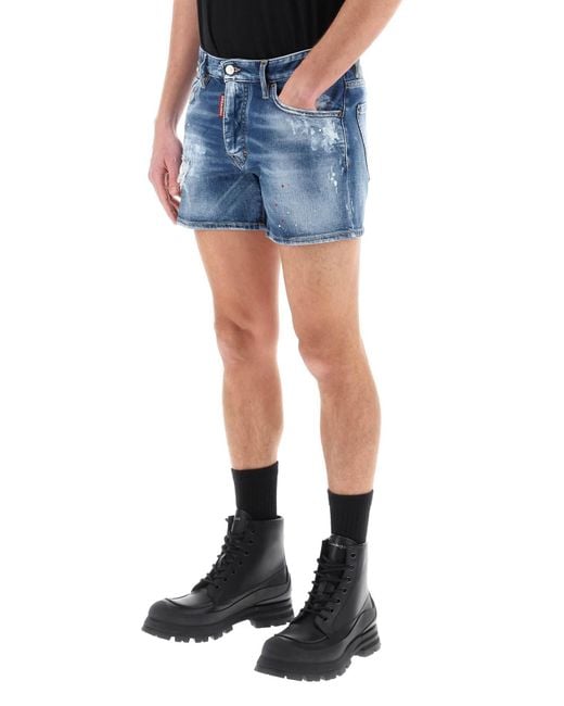 Sexy shorts de los 70 en mezclilla desgastada DSquared² de hombre de color Blue