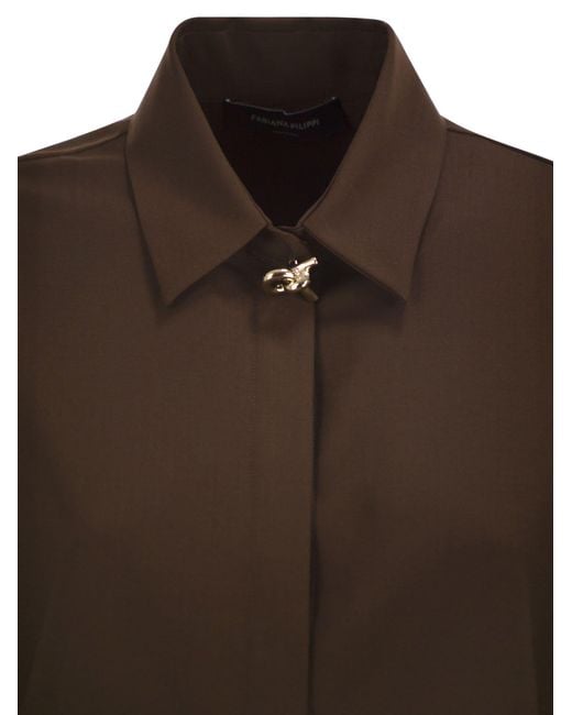 Fabiana Filippi Brown Virgin Wool Stretch Shirt With Zama Jewel Detail