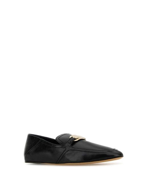 Ferragamo Black Leather Elaine Loafers