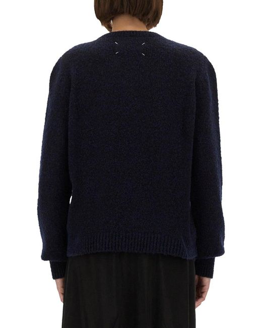 Maison Margiela Blue Plush Knit Sweater With Puffed Shoulders
