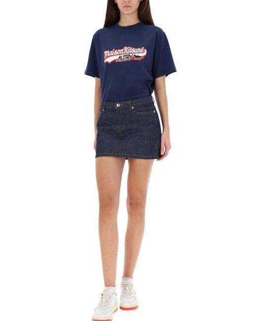 Autry X Maison Kitsune Blue T-shirt With Logo