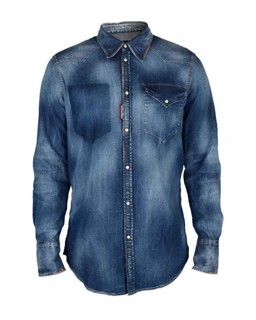 DSquared² Blue Washed Denim Western Shirt for men