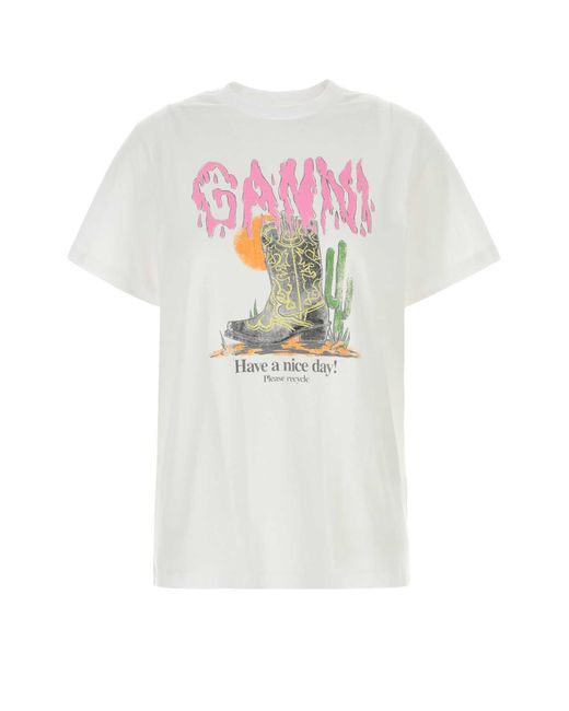Ganni White Cotton T-Shirt