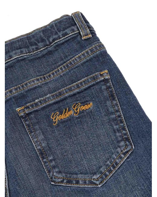 Golden Goose Deluxe Brand Blue Journey Girl's Bootcut Medium Washed Denim With Contratst Stitching And Embroidery