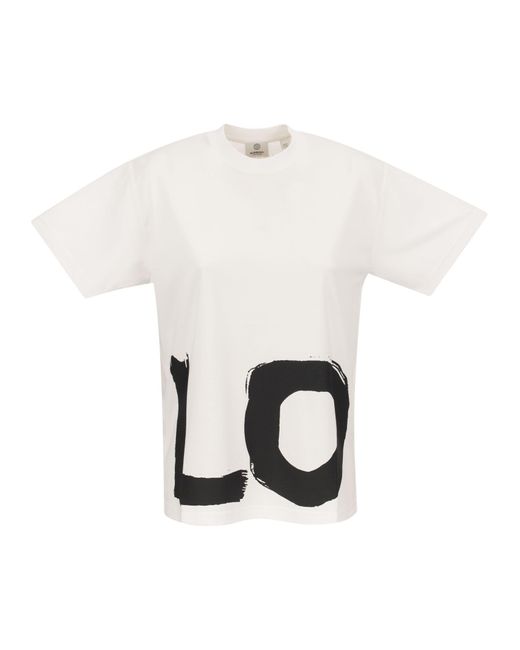 Burberry White Carrick Love Drucken Baumwoll übergroße T -Shirt