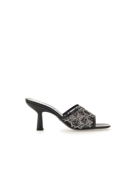 Gucci Gray Gg Crystals Mules