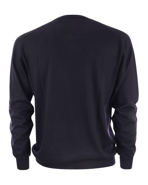 Fedeli Blue Crew Neckpullover in Wolle
