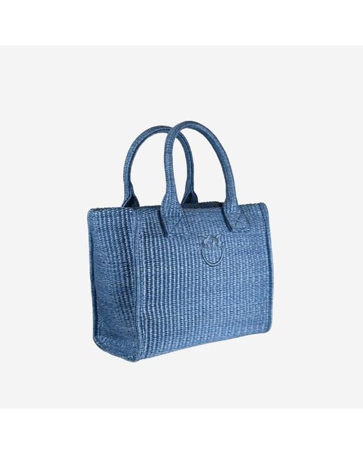 Pinko Blue Raffia Shopping Bag