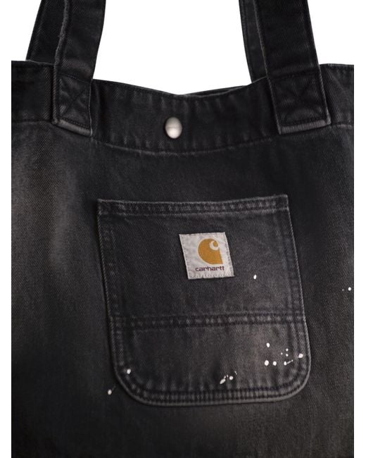 Carhartt Black Washed Denim Tote Bag With Paint Splatter Detail