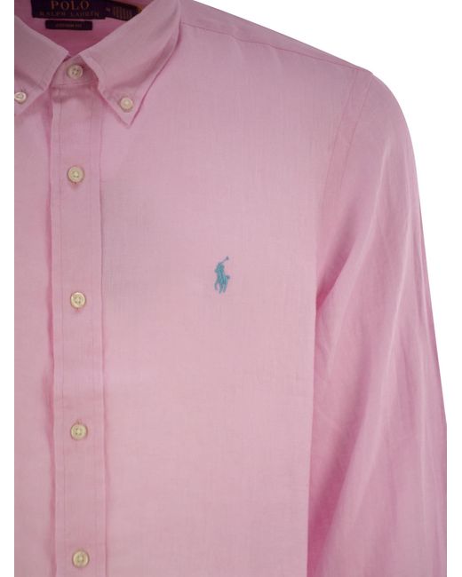 Polo Ralph Lauren Pink Custom-Fit Linen Shirt for men