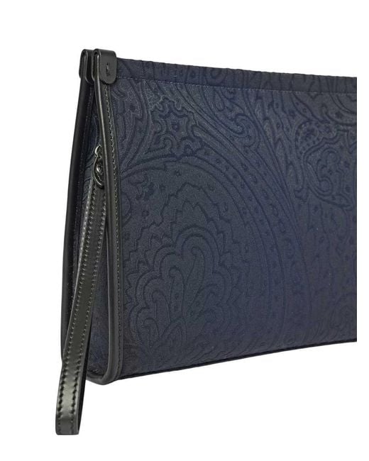 Etro Blue Large Jacquard Nylon Pouch for men