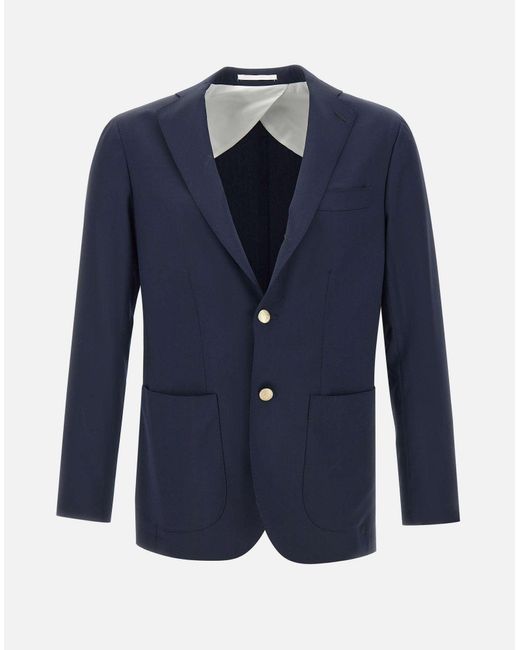 Barba Napoli Blue Wool Slim Fit Blazer for men