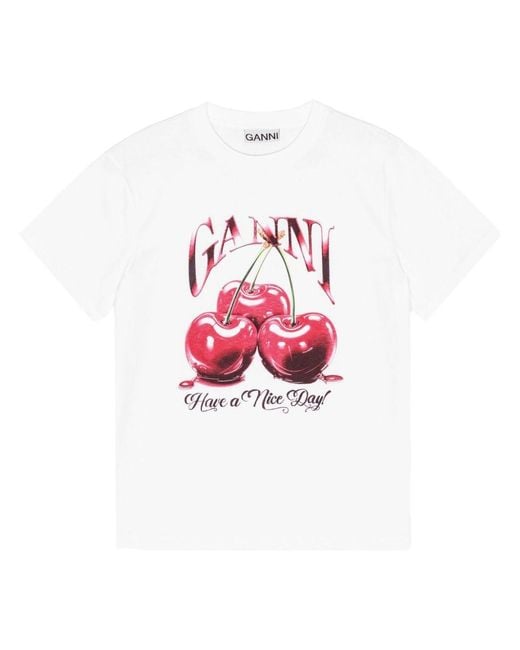 Ganni Pink Cherry Cotton T-Shirt