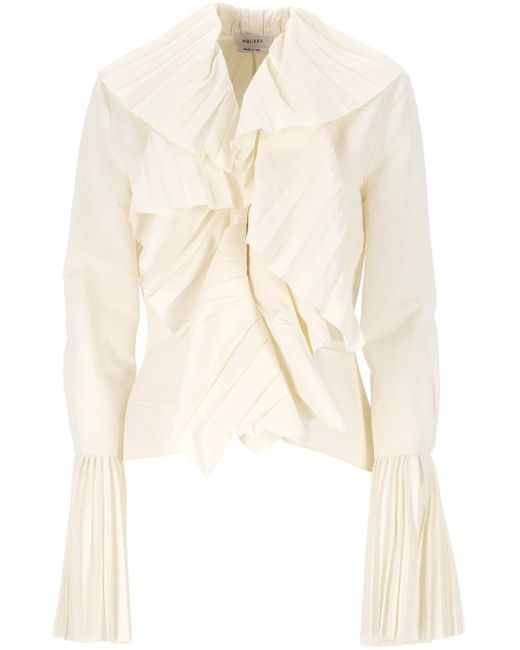 McQueen Alexander Mc Queen V Neck Light Beige Shirt Long Sleeve in het White