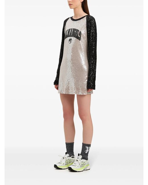 Palm Angels Black College Palm Sequin Mini Dress
