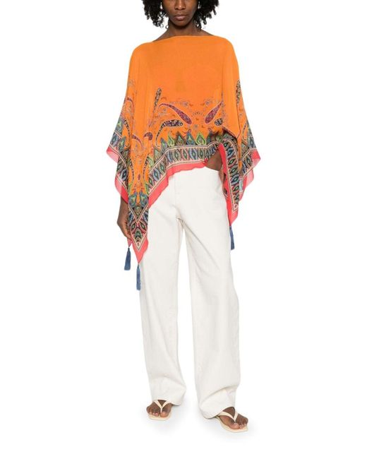 Etro Orange Cape With Paisley Pattern